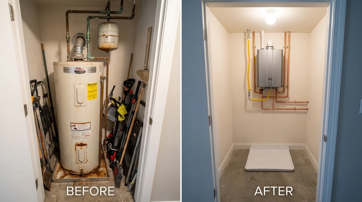 Tank water heater versus wall-mounted tankless unit comparison for Fredericktown, MO homeowners