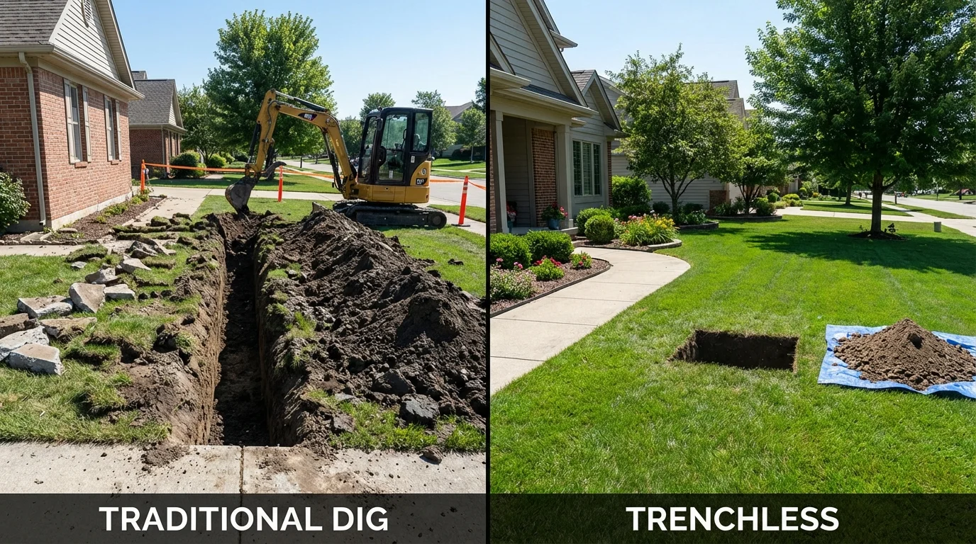 Trenchless sewer repair with minimal yard damage versus traditional excavation in Fredericktown, MO
